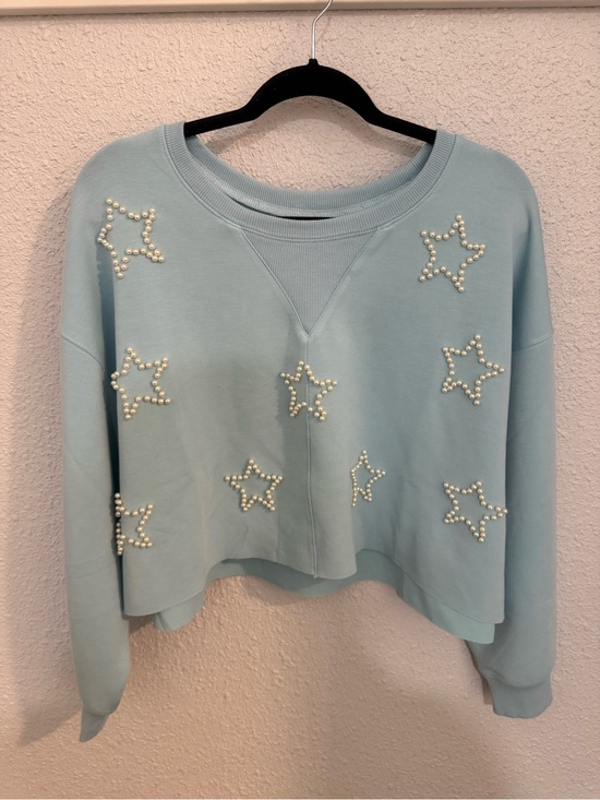 Simply Southern Tops - Simply Southern Light Blue Pearl Star Cropped Sweatshirt